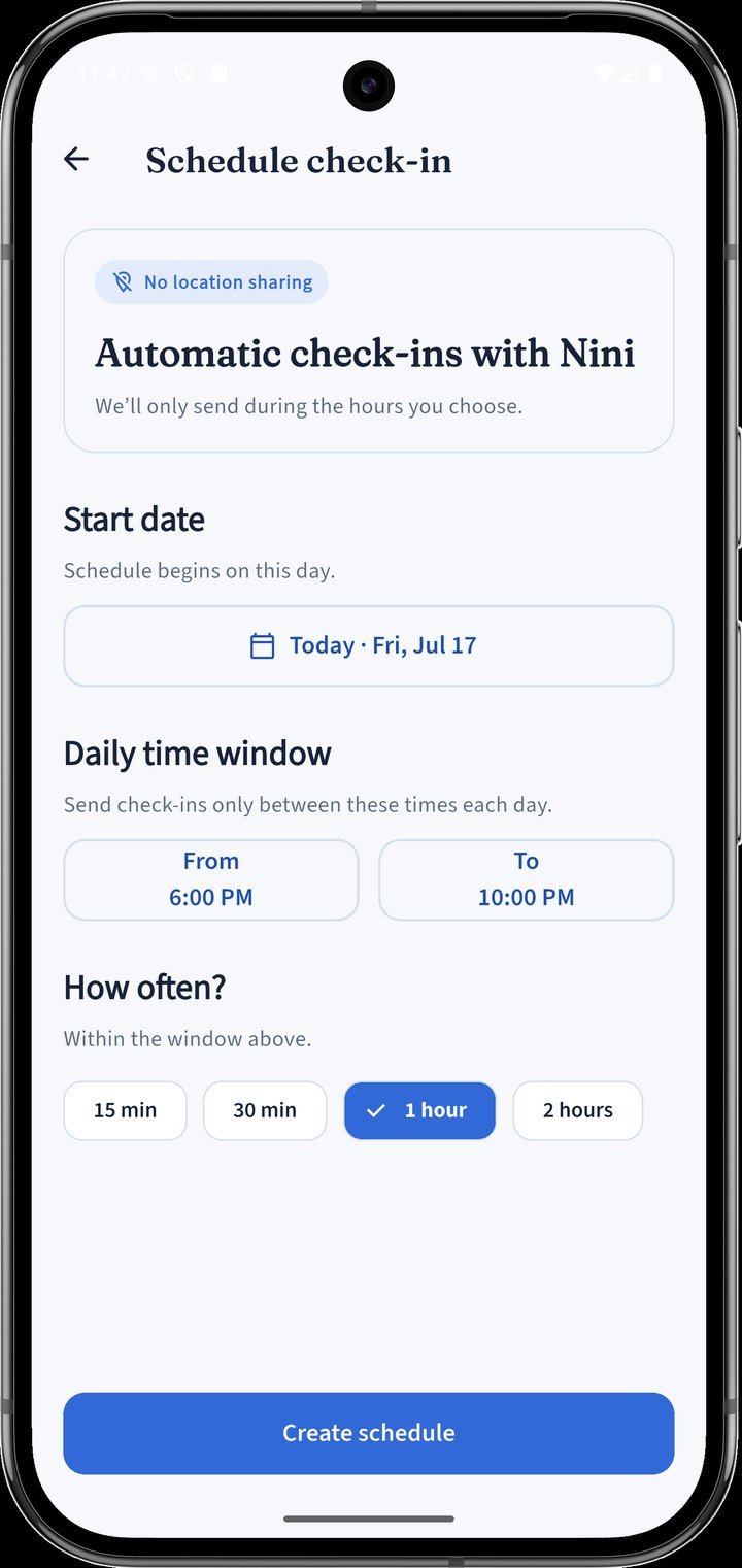 Setting a daily check-in window in Closer, with no location sharing